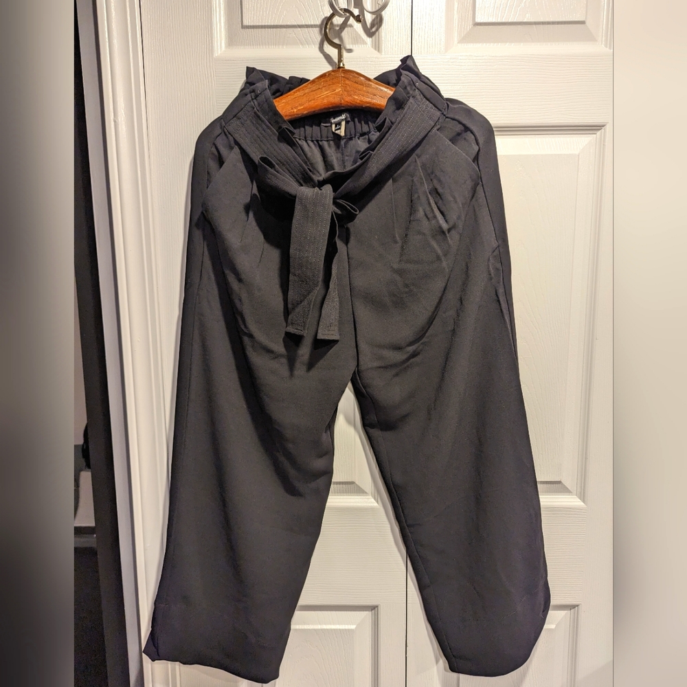 Madewell cropped black wide leg paper bag pants Size S
